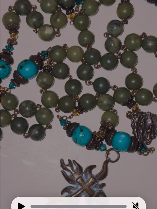 Jewelry - Antique rosary Green and Turquoise Beaded Necklace
